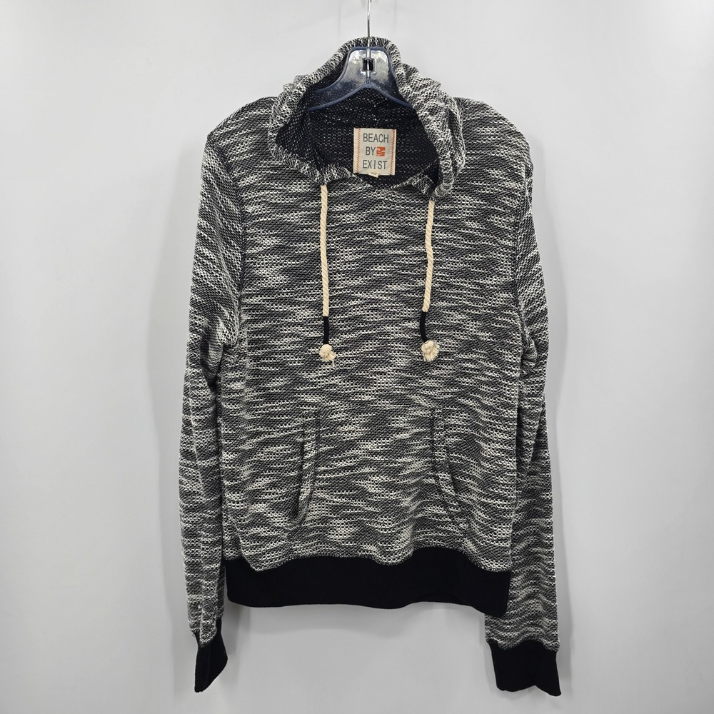 Beach by Exist Hoodie Womens XL‎ Black White Marled Knit Pullover Hoodie Sweater